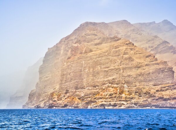 los gigantes, the rocky coast of tenerife, in the fog