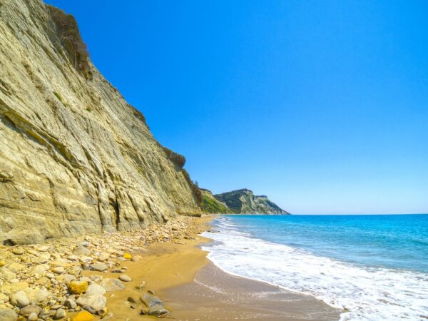 rocky beach at cape asprokavos, corfu