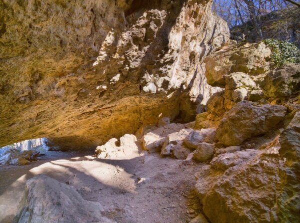 entrance of the cave steinerner stadl near wöllersdorf, lower austria