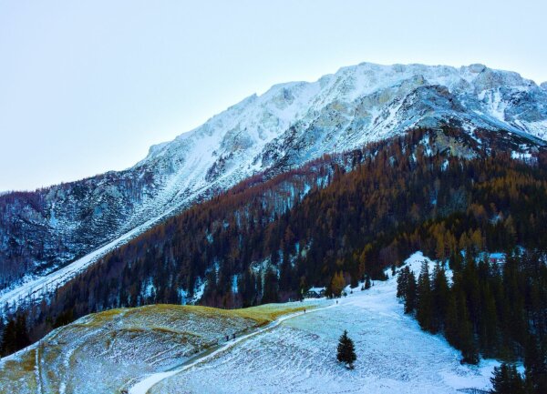 view of the schneeberg from the almreserlhaus, in winter