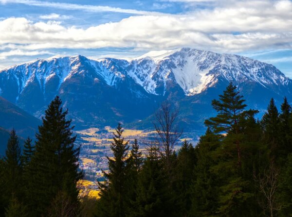 view of the schneeberg from grünbach am schneeberg, on the way up to the geländehütte, lower austria