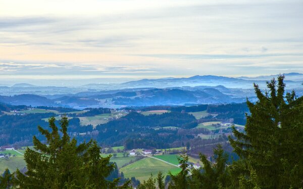 View of the mühlviertel from the karl weichselbaumer warte near rechberg, upper austria, in early spring