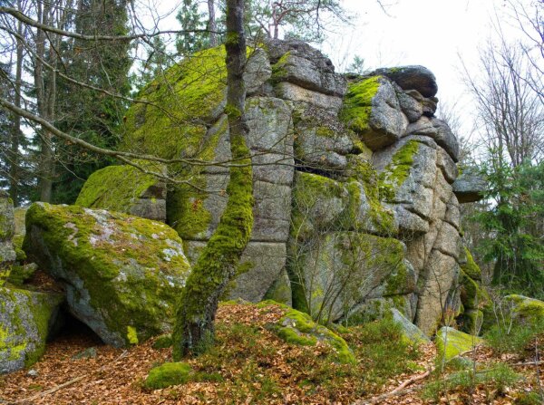 Rock formation called fuchmauer (fox wall) in the naturpark mühlviertel near rechberg, upper austria