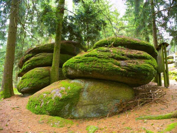 Huge mossy rocks at naturpark mühlviertel near rechberg, upper austria