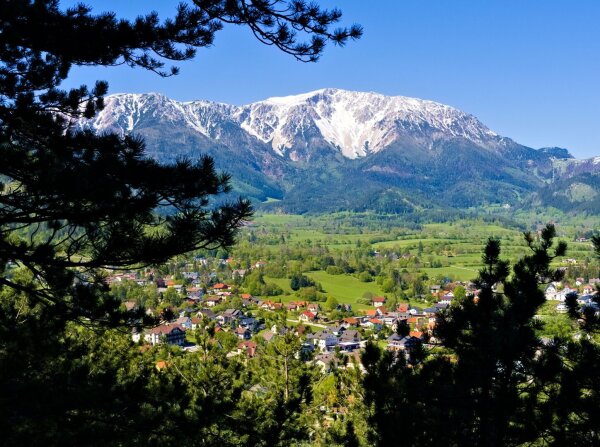 view of puchberg am schneeberg from the himberg, lower austria