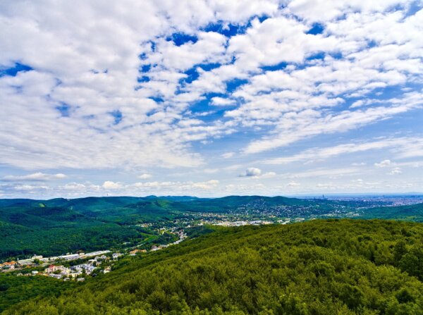 View of the wienerwald and vienna from the viewpoint rudolfshöhe