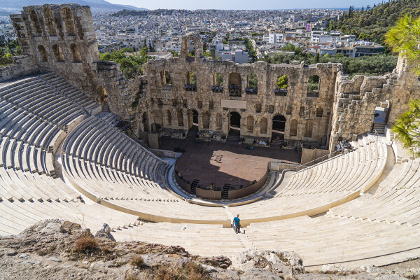 Odeon of Herodes Atticus Acropolis Athens Greece 

The Odeon of Herodes Atticus is a stone Roman theatre structure located on the southwest slope of the Acropolis of Athens, Greece. The building was completed in AD 161 and then renovated in 1950.

It was built in AD 161 by Herodes Atticus in memory of his Roman wife, Aspasia Annia Regilla. It was originally a steep-sloped theatre with a three-story stone front wall and a wooden roof made of expensive cedar of Lebanon timber. It was used as a venue for music concerts with a capacity of 5,000. It lasted intact until it was destroyed and left in ruins by the Heruli in AD 267.

Modern Theater
The audience stands and the orchestra (stage) were restored using Pentelic marble in the 1950s. Since then it has been the main venue of the Athens Festival, which runs from May through October each year, featuring a variety of acclaimed Greek as well as International performances.

https://fineartamerica.com/featured/odeon-of-herodes-atticus-acropolis-athens-greece-wayne-moran.html?newartwork=true

Read more: https://waynemoranphotography.com/blog/3-days-in-athens-your-perfect-greece-itinerary-part-1/

#Athens #Greece #Greek #architecture #travel #travelPhotography #Landscape #landscapes #landscapephotography #art #fineart 

#buyintoart #AYearForArt #FillThatEmptyWall #homedecorideas #homedecor #Minnesota
#wallartforsale #wallart #homedecorideas #homedecoration #interiordesign #interiordesignideas #interiordesigner #colorful #greetingcards