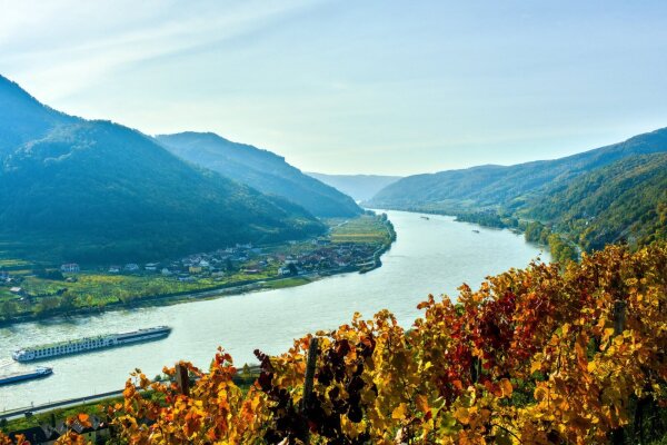 view of the danube in ocotober from a viewpoint near spitz an der donau, wachau region, lower austria